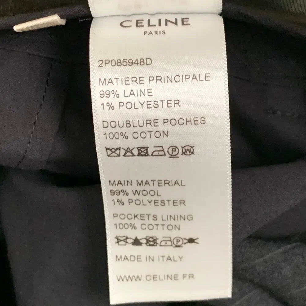 CELINE Size 44 Regular Grey Charcoal Stripe Wool Polyester Suit